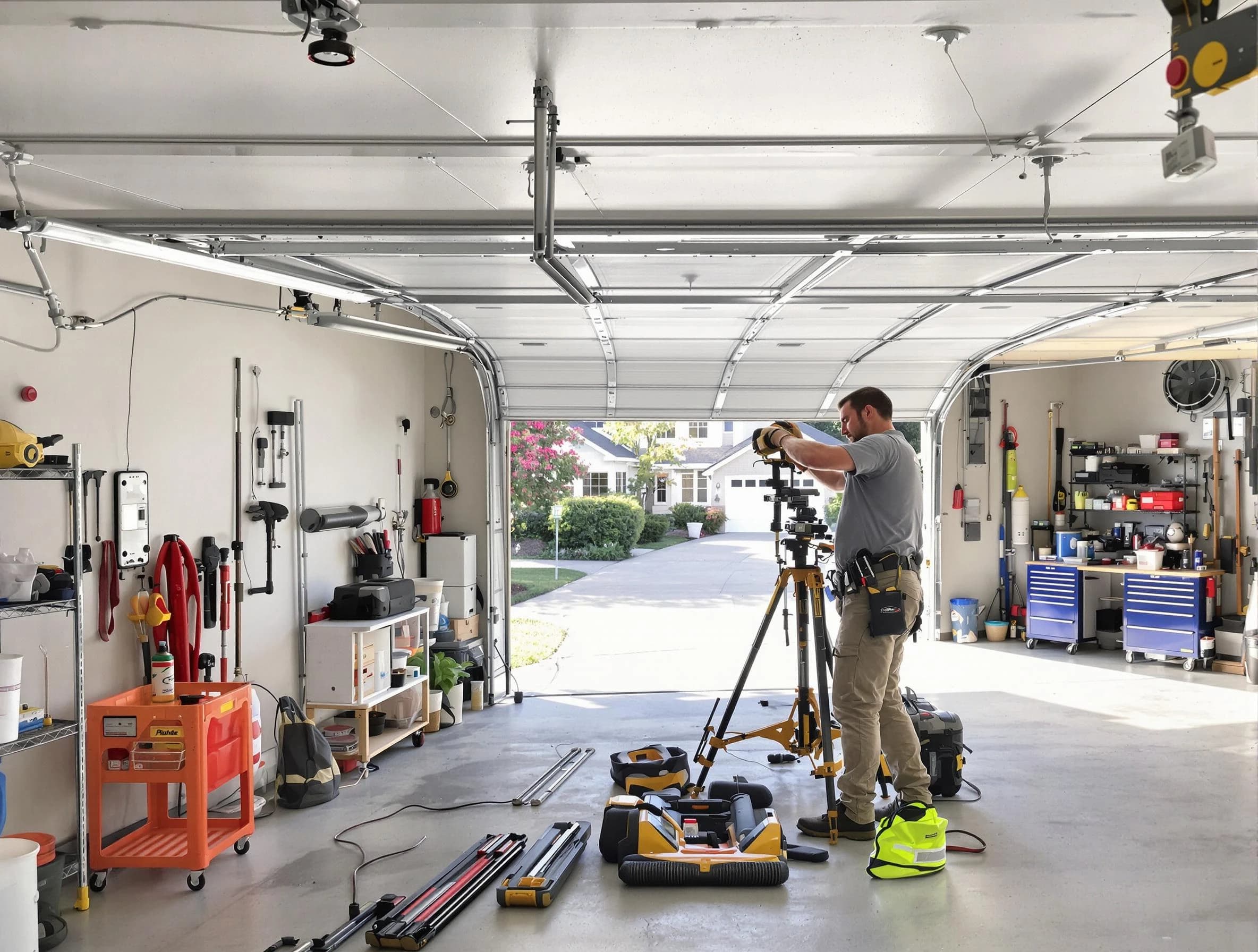 Minnetonka Garage Door Repair specialist performing laser-guided track alignment in Minnetonka